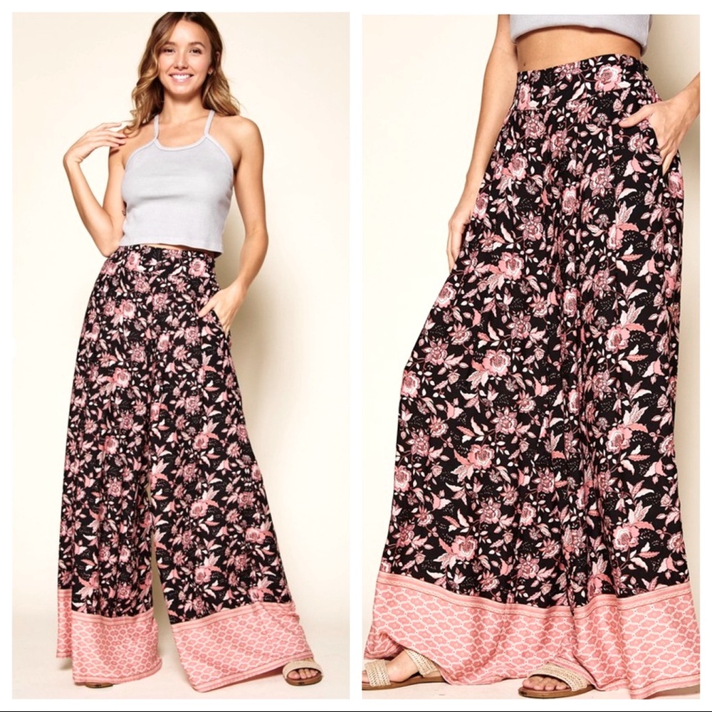Boho Floral very Wide Leg Floral Pants with pockets